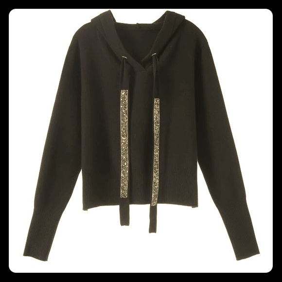 Hadassah Boutique Sweaters - Hooded sweater with rhinestone drawstring